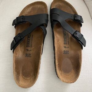 Birkenstock Yao Birko-Flor Black Leather Slide Sandals EU 39/US 8 - 8.5